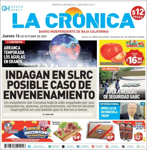 Portada de La Cronica del jueves, 16 de octubre de 2025