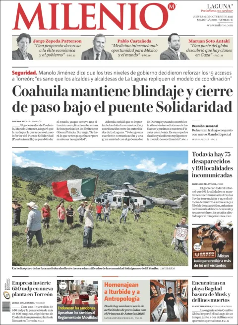 Portada de Milenio Laguna del jueves, 16 de octubre de 2025