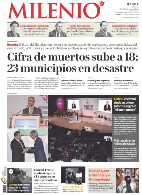 Portada de Milenio Puebla del jueves, 16 de octubre de 2025