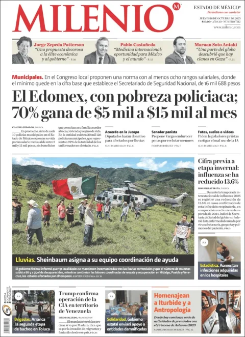 Portada de Milenio Edo de Mexico del jueves, 16 de octubre de 2025