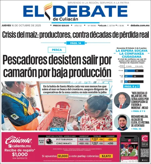 Portada de El Debate de Culiacan del jueves, 16 de octubre de 2025