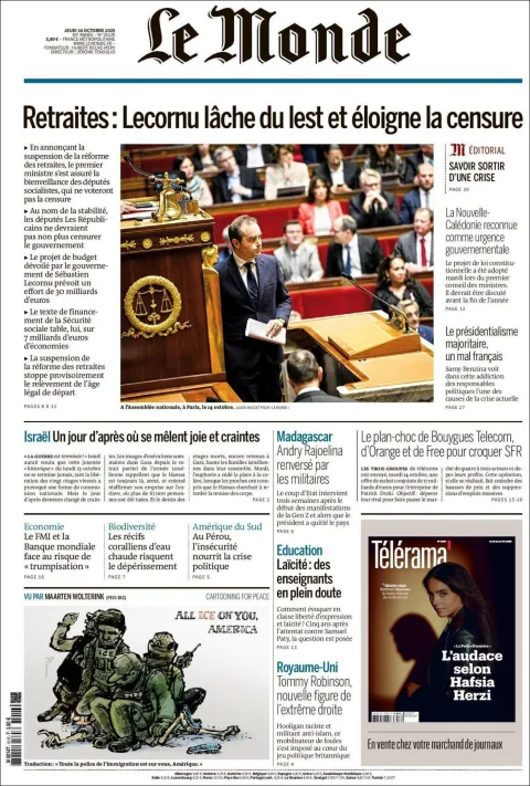 Portada de Le Monde del jueves, 16 de octubre de 2025