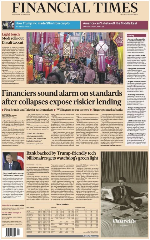 Portada de Financial Times del jueves, 16 de octubre de 2025