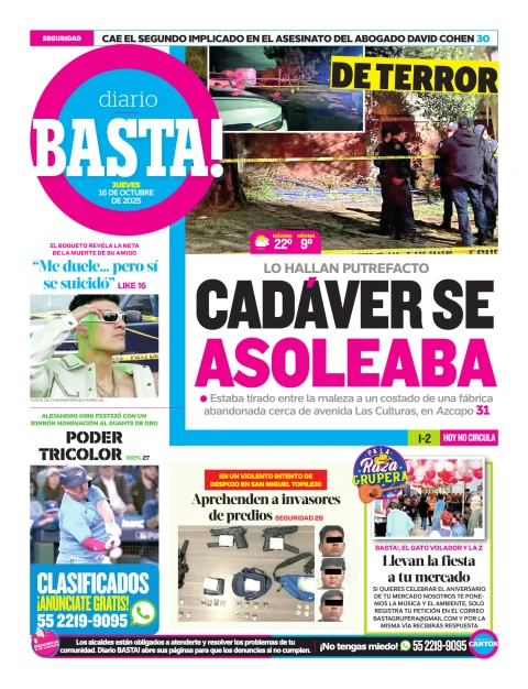 Portada de Basta! (contraportada ) del jueves, 16 de octubre de 2025