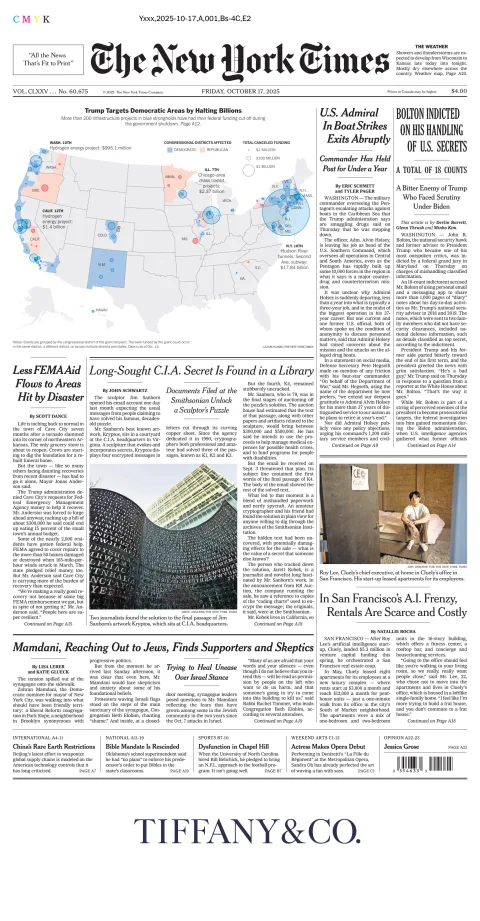 Portada de The New York Times (national) del viernes, 17 de octubre de 2025