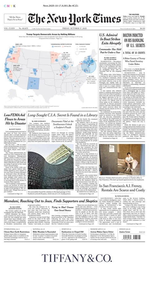 Portada de The New York Times (new York) del viernes, 17 de octubre de 2025