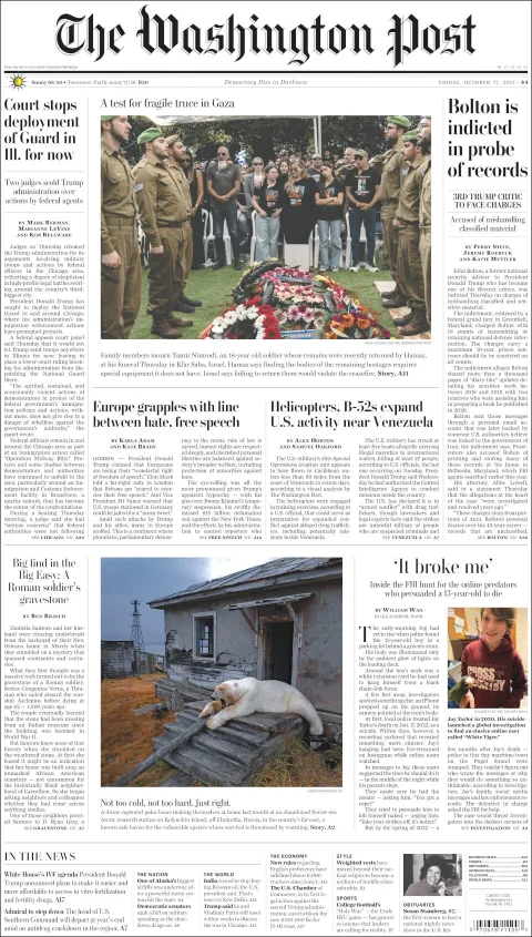 Portada de The Washington Post del viernes, 17 de octubre de 2025