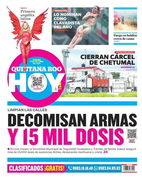 Portada de Quintana Roo Hoy (contraportada) del viernes, 17 de octubre de 2025