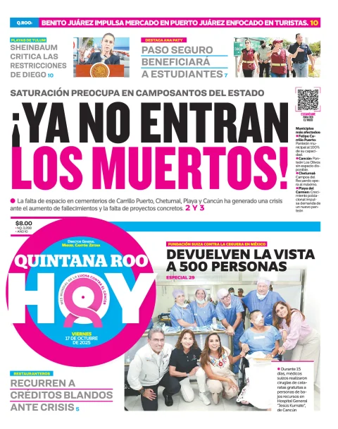 Portada de Quintana Roo Hoy (portada) del viernes, 17 de octubre de 2025