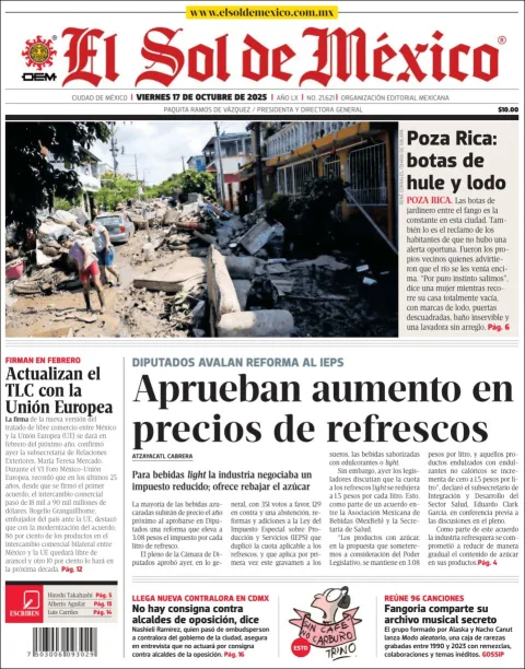 Portada de El Sol de Mexico del viernes, 17 de octubre de 2025