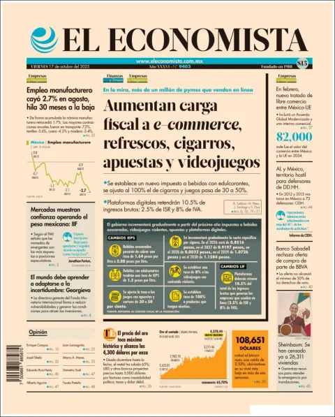 Portada de El Economista del viernes, 17 de octubre de 2025