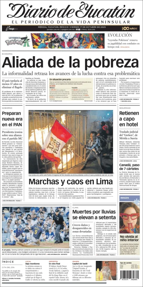 Portada de Diario de Yucatán del viernes, 17 de octubre de 2025