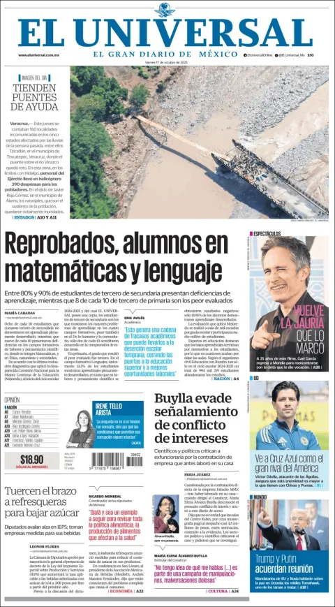 Portada de El Universal del viernes, 17 de octubre de 2025