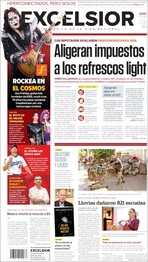 Portada de Excelsior del viernes, 17 de octubre de 2025