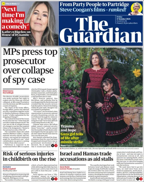 Portada de The Guardian (reino Unido) del viernes, 17 de octubre de 2025
