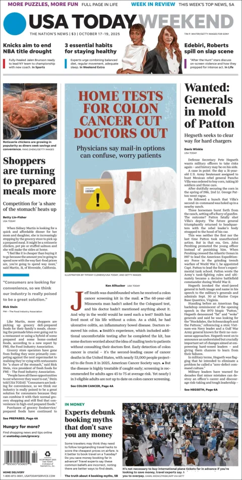 Portada de Usa Today del viernes, 17 de octubre de 2025