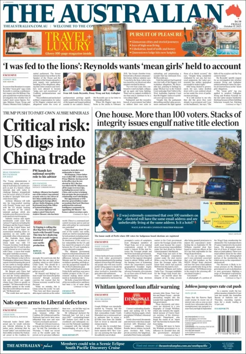 Portada de The Australian del viernes, 17 de octubre de 2025