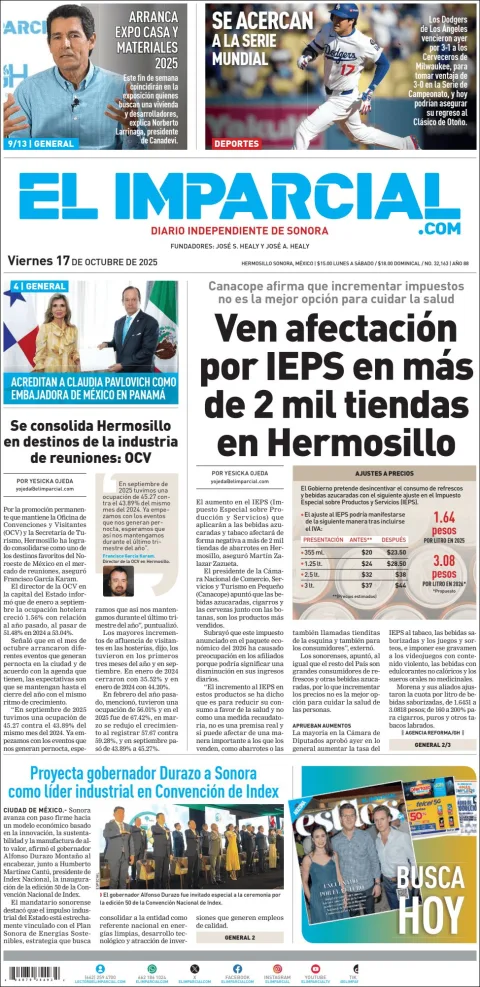 Portada de El Imparcial del viernes, 17 de octubre de 2025