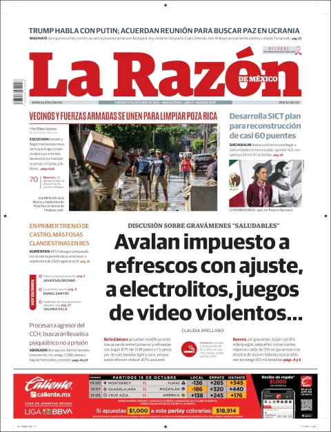 Portada de La Razon del viernes, 17 de octubre de 2025