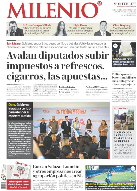 Portada de Milenio del viernes, 17 de octubre de 2025