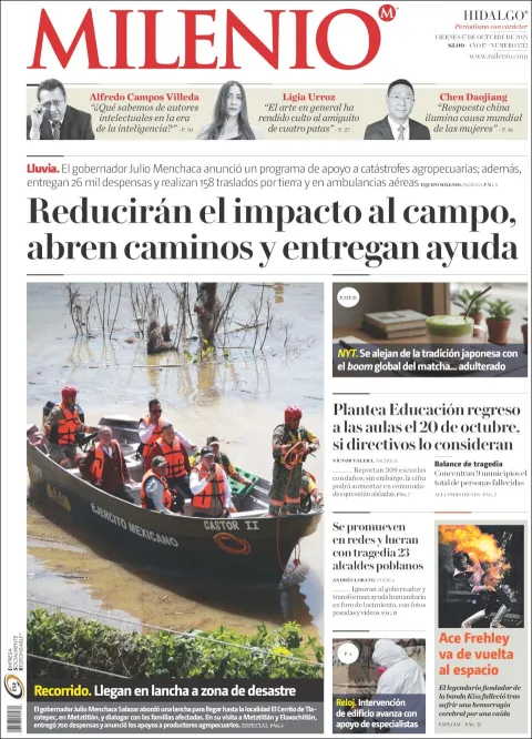 Portada de Milenio Hidalgo del viernes, 17 de octubre de 2025