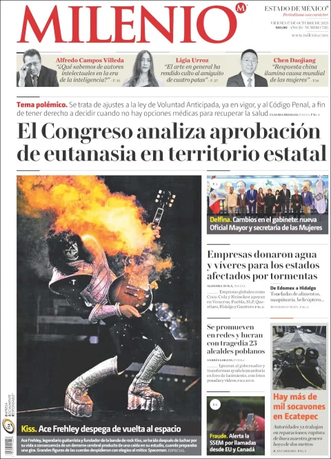 Portada de Milenio Edo de Mexico del viernes, 17 de octubre de 2025