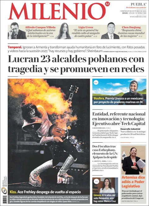 Portada de Milenio Puebla del viernes, 17 de octubre de 2025