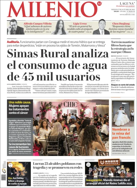Portada de Milenio Laguna del viernes, 17 de octubre de 2025