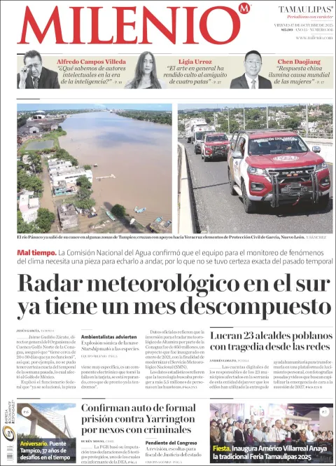 Portada de Milenio Tamaulipas del viernes, 17 de octubre de 2025