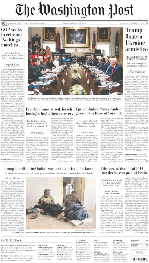 Portada de The Washington Post del sábado, 18 de octubre de 2025