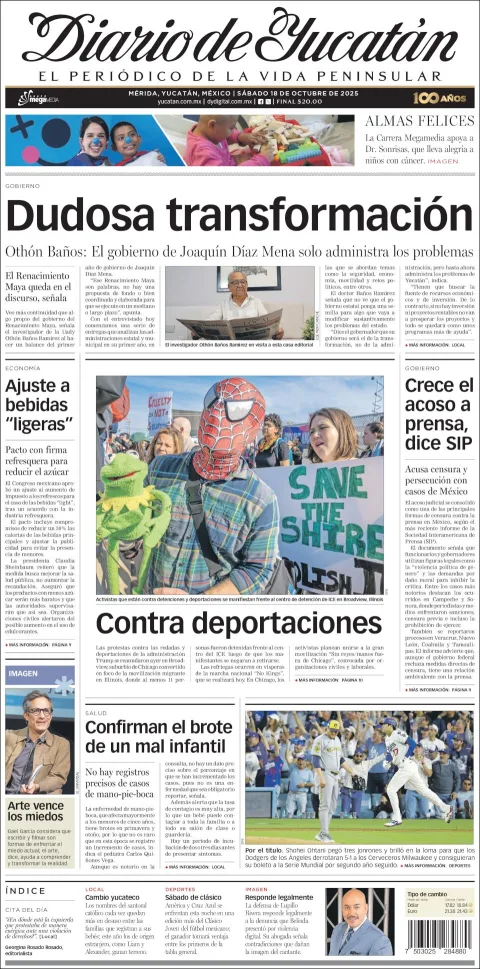 Portada de Diario de Yucatán del sábado, 18 de octubre de 2025