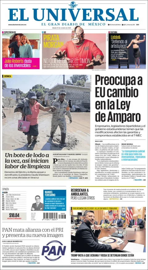 Portada de El Universal del sábado, 18 de octubre de 2025