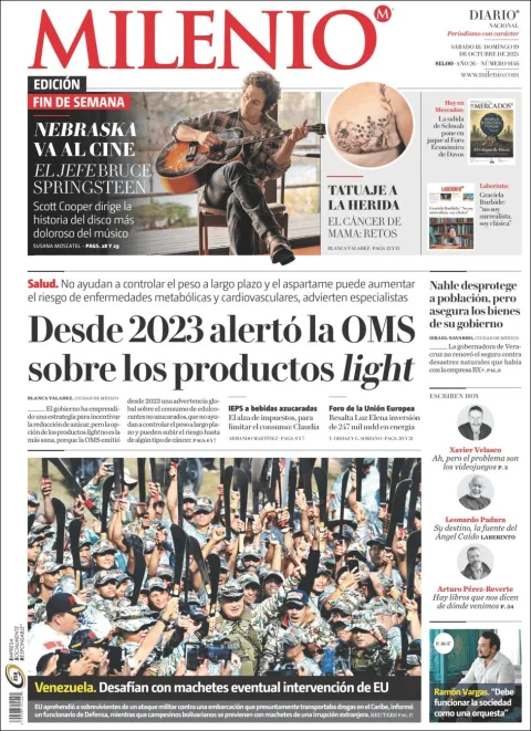Portada de Milenio del sábado, 18 de octubre de 2025