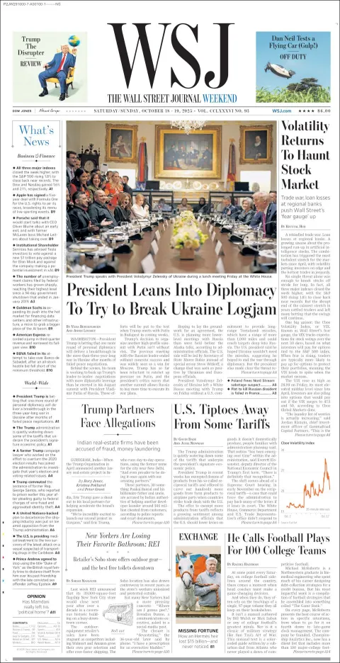 Portada de The Wall Street Journal del sábado, 18 de octubre de 2025