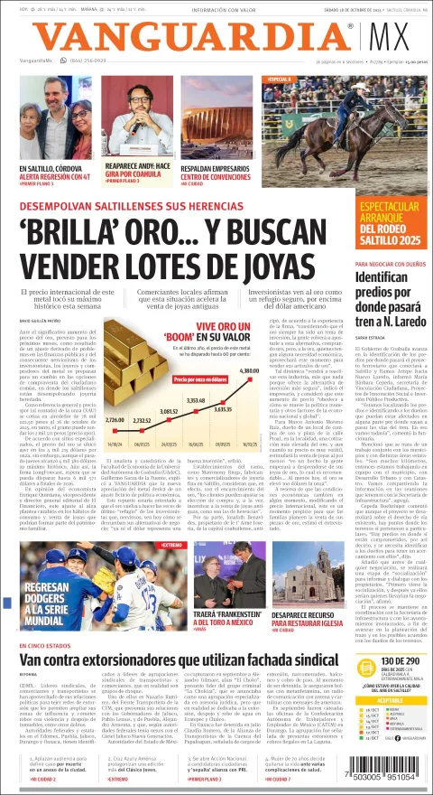 Portada de Vanguardia del sábado, 18 de octubre de 2025