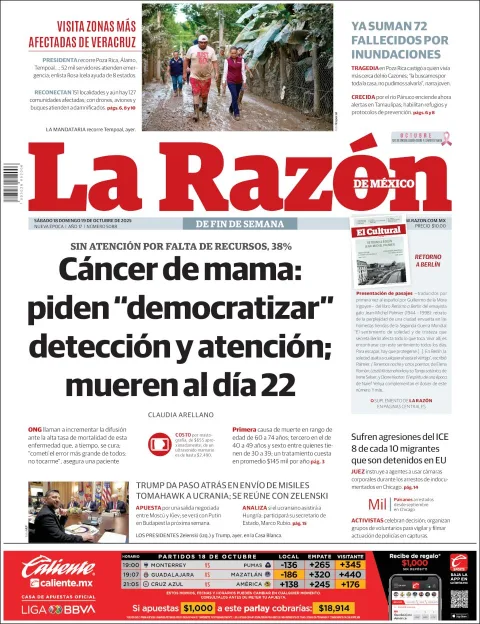 Portada de La Razon del sábado, 18 de octubre de 2025