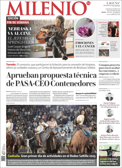 Portada de Milenio Laguna del sábado, 18 de octubre de 2025
