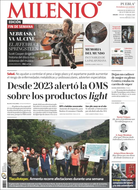 Portada de Milenio Puebla del sábado, 18 de octubre de 2025