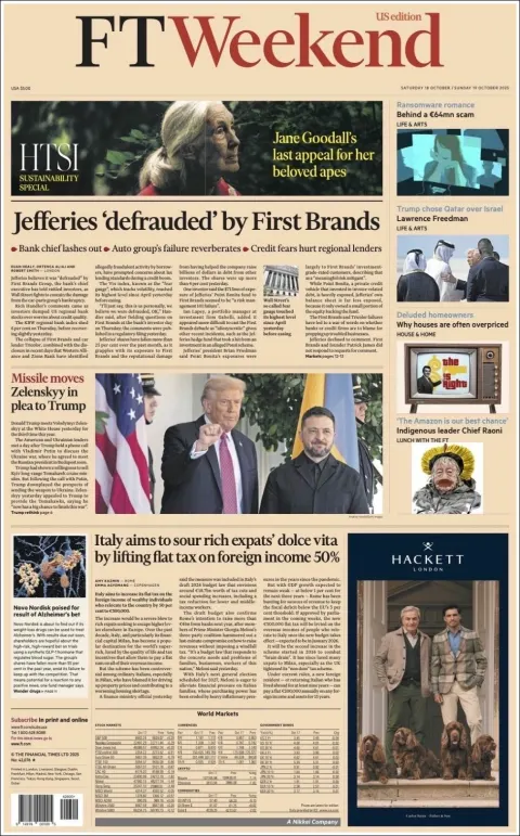 Portada de Financial Times del sábado, 18 de octubre de 2025