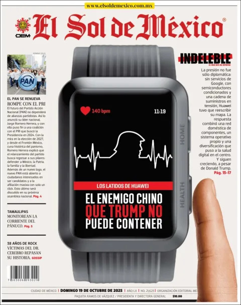 Portada de El Sol de Mexico del domingo, 19 de octubre de 2025