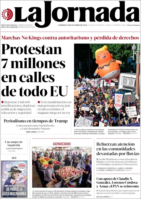 Portada de La Jornada del domingo, 19 de octubre de 2025