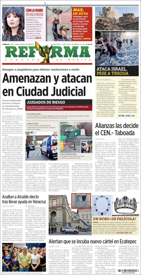 Portada de Reforma del lunes, 20 de octubre de 2025
