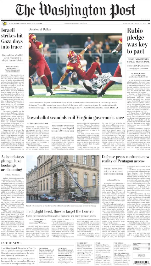 Portada de The Washington Post del lunes, 20 de octubre de 2025