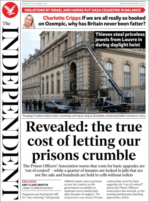 Portada de The Independent del lunes, 20 de octubre de 2025