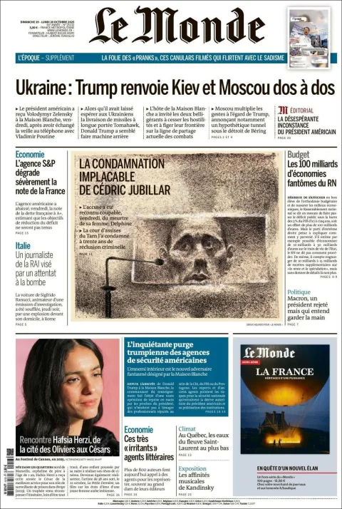 Portada de Le Monde del lunes, 20 de octubre de 2025