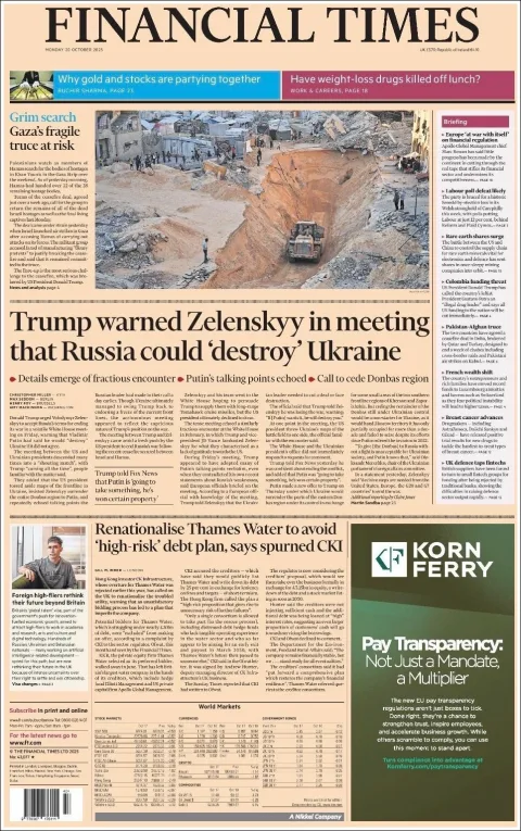 Portada de Financial Times del lunes, 20 de octubre de 2025