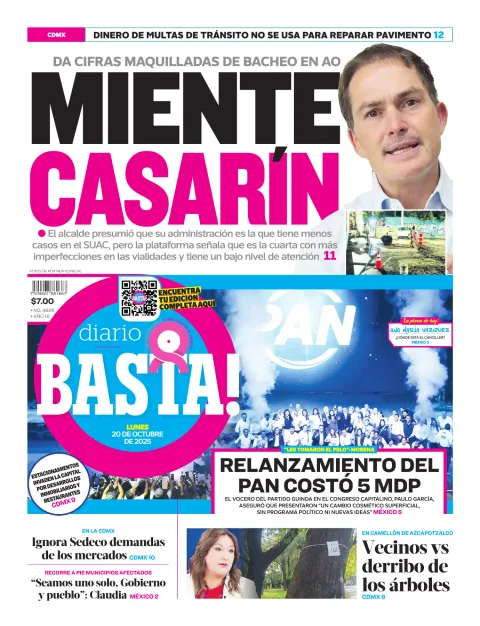 Portada de Basta! (portada) del lunes, 20 de octubre de 2025