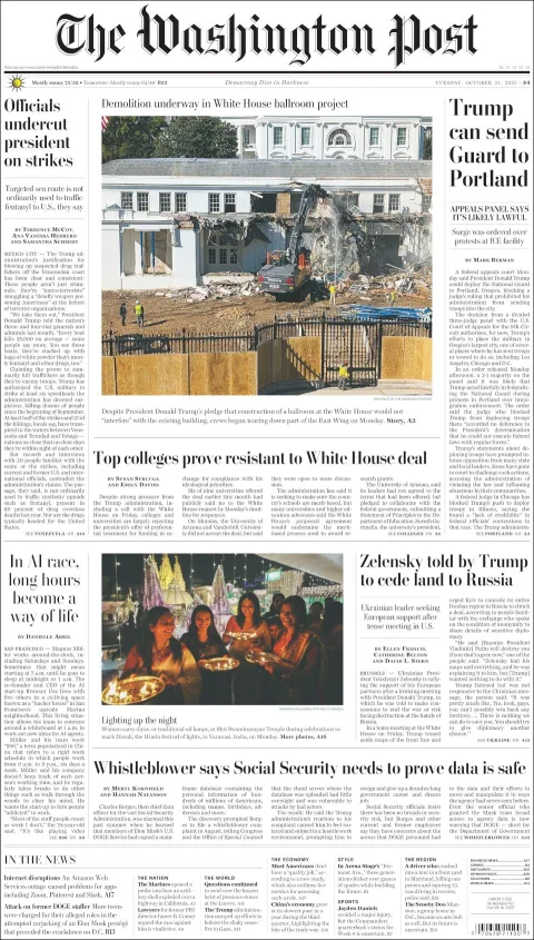 Portada de The Washington Post del martes, 21 de octubre de 2025