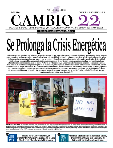 Portada de Diario Cambio 22 (contraportada) del martes, 21 de octubre de 2025