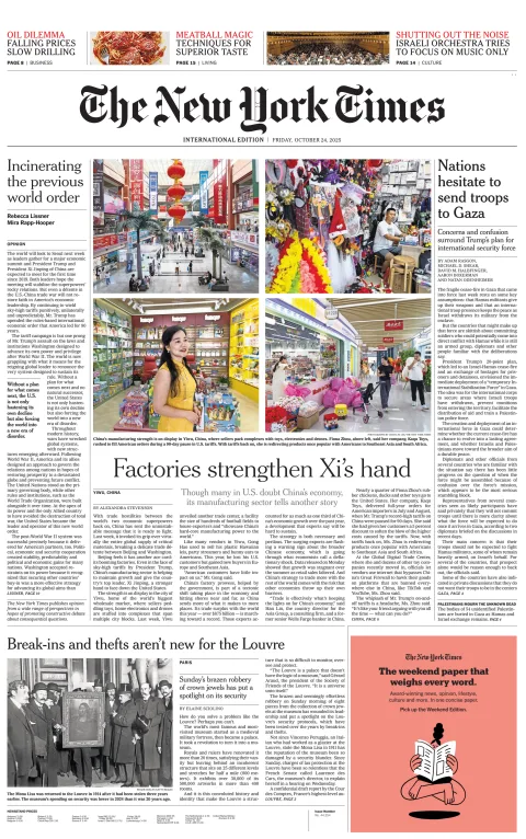 Portada de The New York Times (international) del viernes, 24 de octubre de 2025